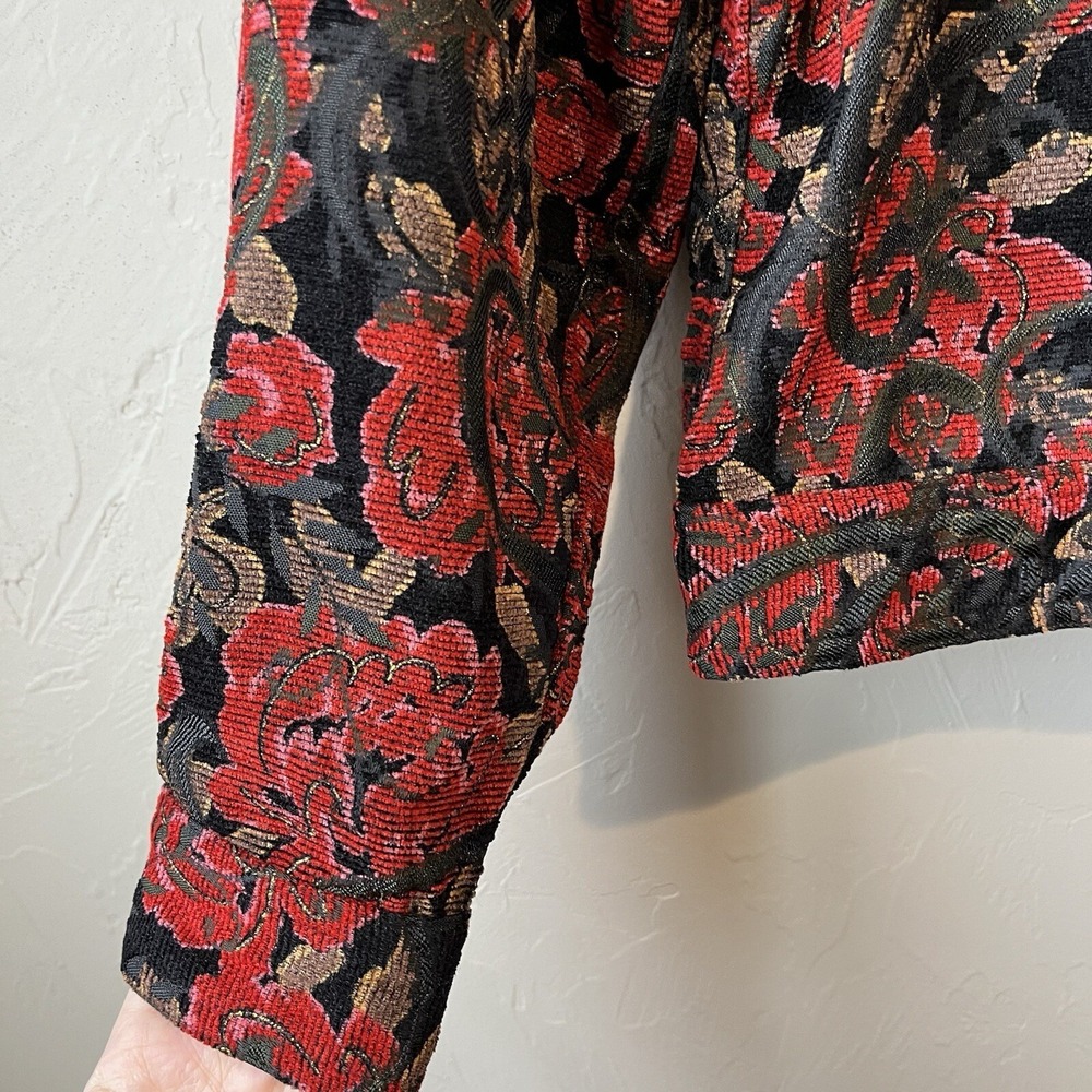 Women's Jacket Red Embroidered Dark Floral Corduroy Jean Whimsigoth‎ Grunge M - Picture 3 of 8